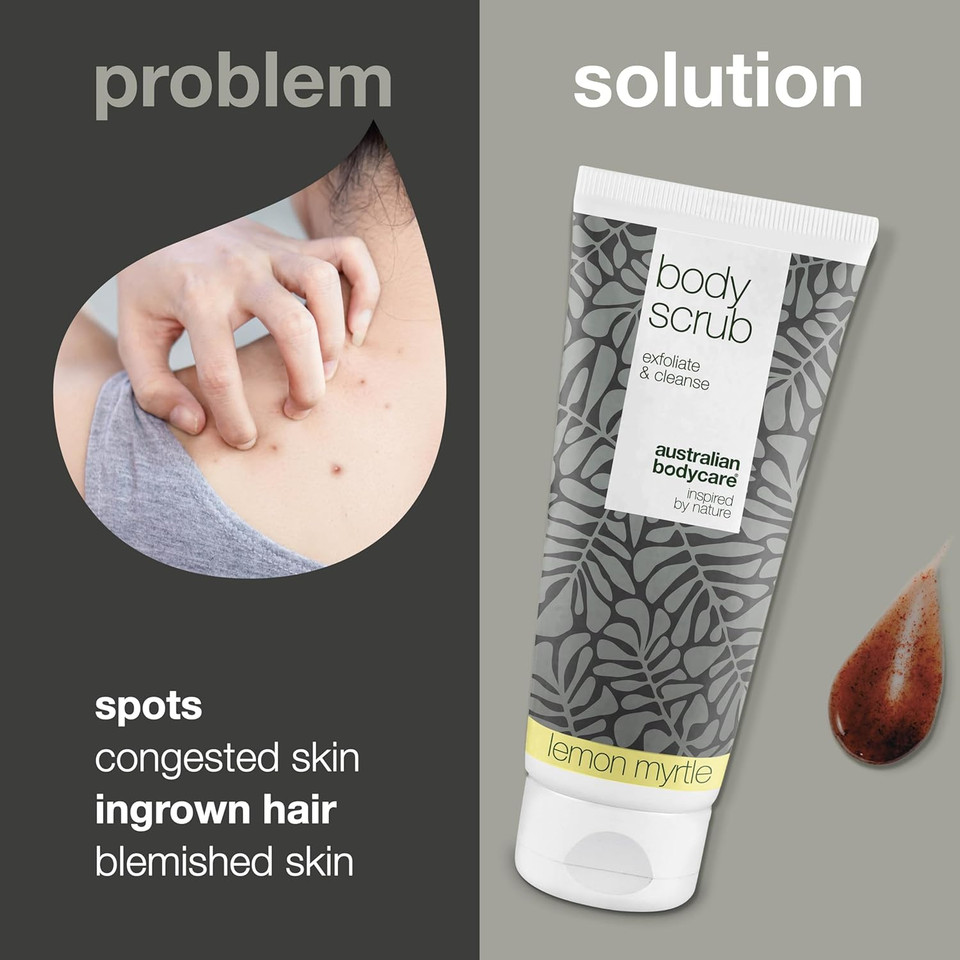 Australian Bodycare Body Scrub for Women & Men 200 ml | Tea Tree Oil & Lemon Myrtle Body Scrub Exfoliator | Foot Scrub for Hard Skin | for Pimples on The Back & Body | with Australian Tea Tree Oil