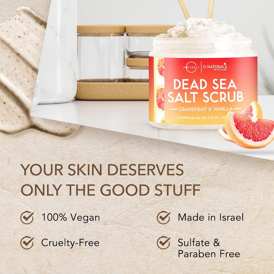 O Naturals Lemon & Mint Dead Sea Salt Scrub. Refreshing All Natural Exfoliator for Face, Hands, Body & Acne. Smooths, Renews & Revives Skin with Argan & Sweet Almond Oil. For Women & Men. 500 gr