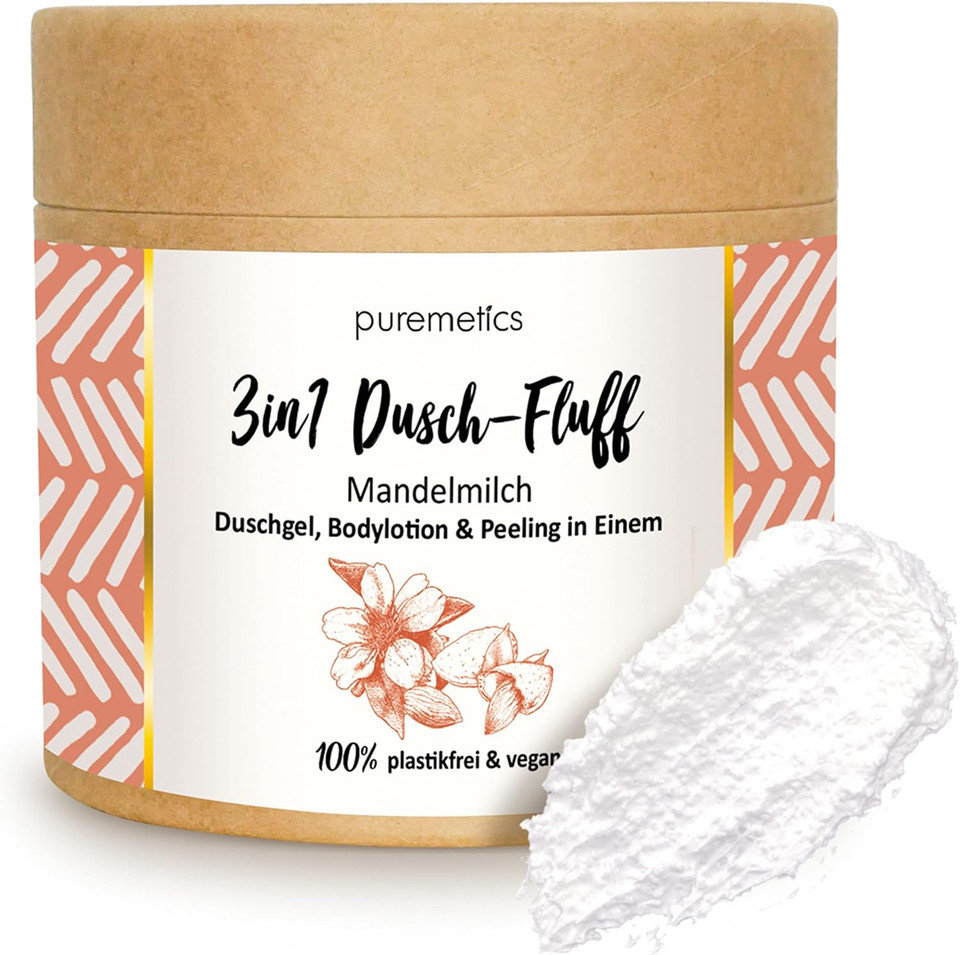 puremetics 3-in-1 Shower Fluff Fig Jasmine with Sea Salt Scrub, 250 g Shower Gel, Exfoliating and Lotion in One, Vegan & Plastic-Free