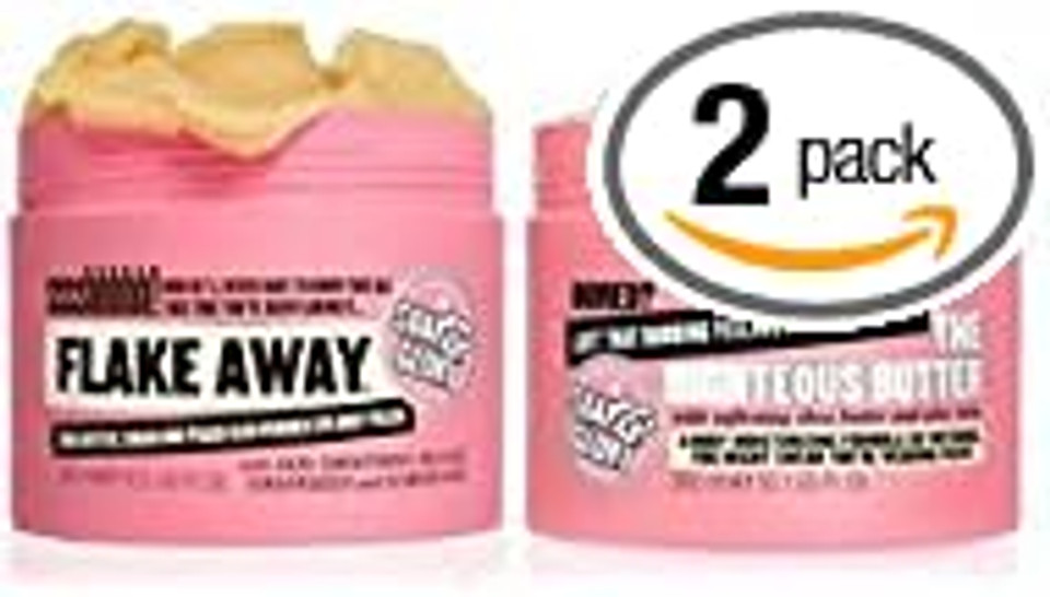 (2 PACK) Soap & Glory Flake Away Body Scrub x 300ml & Soap & Glory Righteous Body Butter x 300ml
