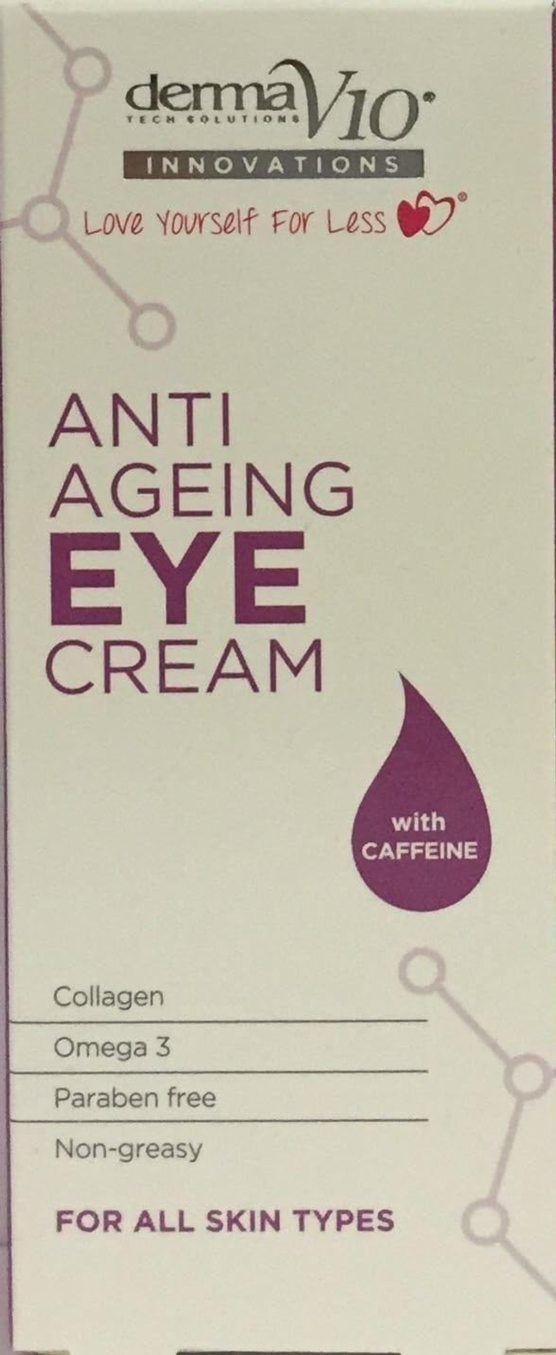 THREE PACKS of Derma V10 Innovations Anti Ageing Eye Cream 15ml