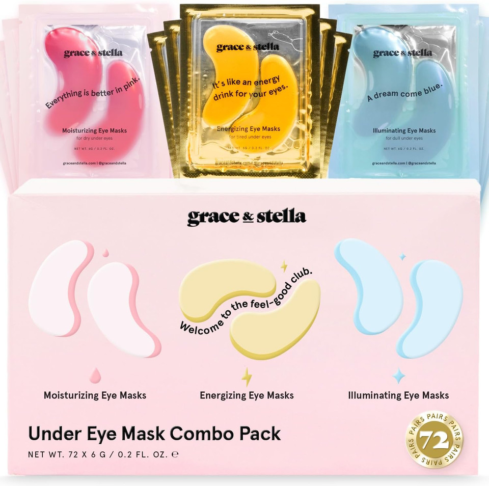 Award Winning Under Eye Mask - Reduce Dark Circles, Puffy Eyes, Undereye Bags, Wrinkles - Gel Under Eye Patches, Vegan Cruelty-Free Self Care by grace and stella (24 Pairs, Pink)