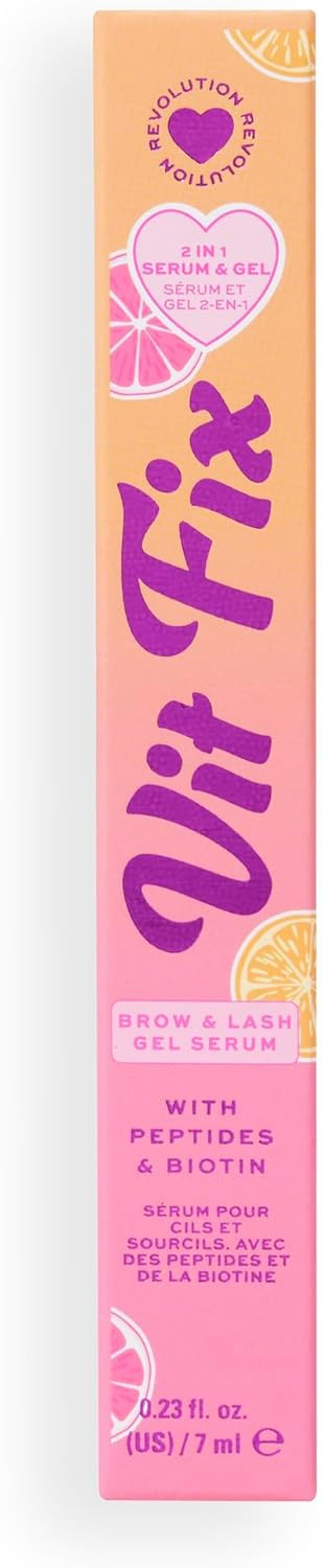 I Heart Revolution Grapefruit Vit Fix 2in1 Brow Serum and Gel, Long-Lasting, Shapes Eyebrows, Includes Peptides & Castor Oil, Vegan & Cruelty-Free, 7ml