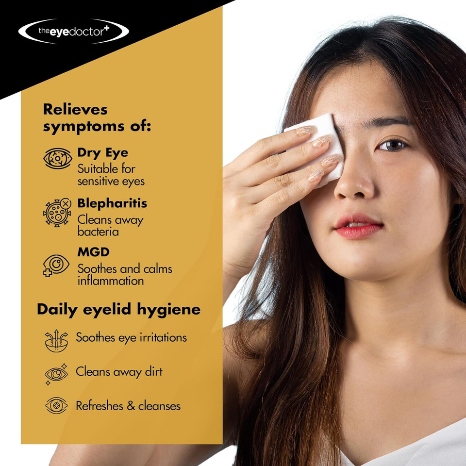 The Eye Doctor Eyelid Wipes - Suitable for use with Blepharitis, Dry Eyes, Sensitive Eyes & MGD - 200 x Biodegradable Eyelid Cleaning Wipes - Detergent and Preservative Free