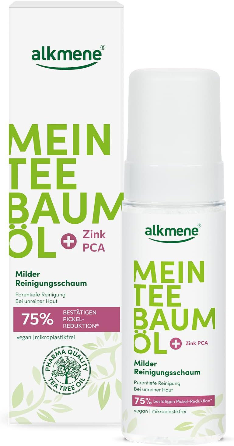 Alkmene Tea Tree Oil Cleaning Foam for Blemished Skin - Cleansing Foam for Face and Body Vegan, No Silicone, Parabens and Mineral Oil - Skin Care for Women and Men (1 x 200 ml)