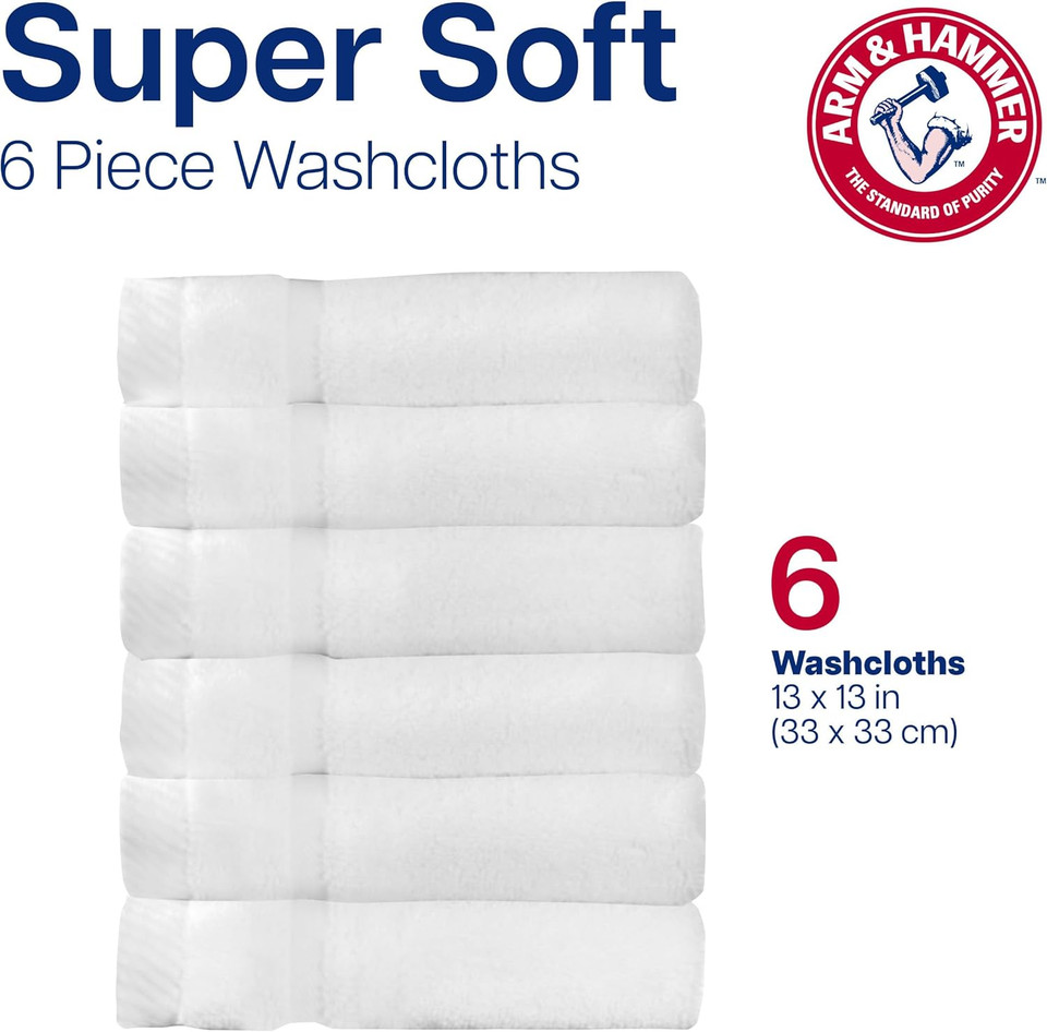 Arm & Hammer Super Soft Washcloths, 6 Piece, Khaki