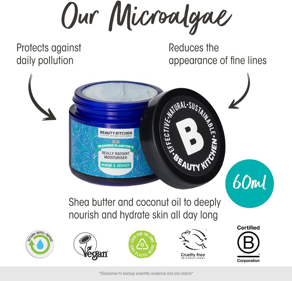 Beauty Kitchen - Seahorse Plankton + Facial Cleansing Bar 50g - Makeup Remover Facial Cleanser - Brightens & Refreshes Skin - Hydrating - Vegan/Cruelty Free