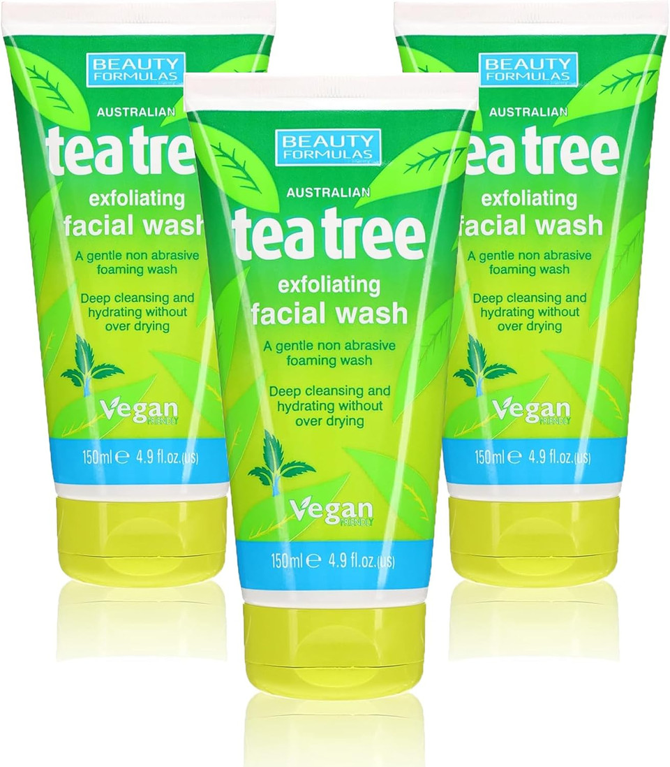 Beauty Formulas Tea Tree Face Wash - Salicylic Acid & Exfoliating Deep Cleansing Foaming Face Cleanser for All Skin Types - Face Exfoliator, Facial Cleanser for Teen, Women, Men, 3 pack+Cheeroo Magnet
