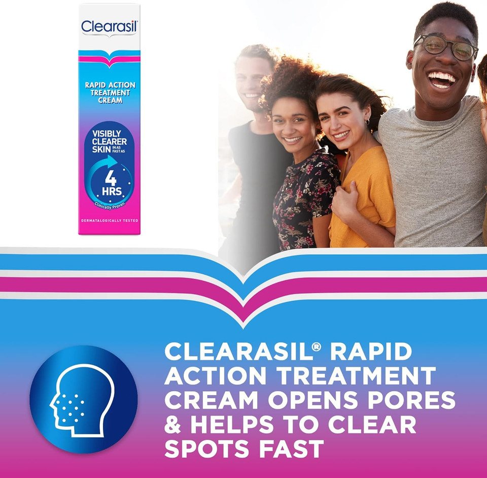 Clearasil Ultra Rapid Action Treatment Cream, 25ml - Opens Pores & Helps to Clear Spots Faster, Pore Cleaner, Skincare Solution, Clearer skin in 4 Hours Clearasil Ultra Rapid Action Treatment Cream, 25ml - Opens Pores & Helps to Clear Spots Faster, Pore Cleaner, Skincare Solution, Clearer skin in 4 Hours