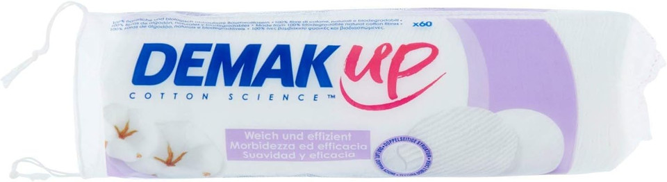Demak'Up Original Round Cotton Makeup Remover Pads, Pack of 60