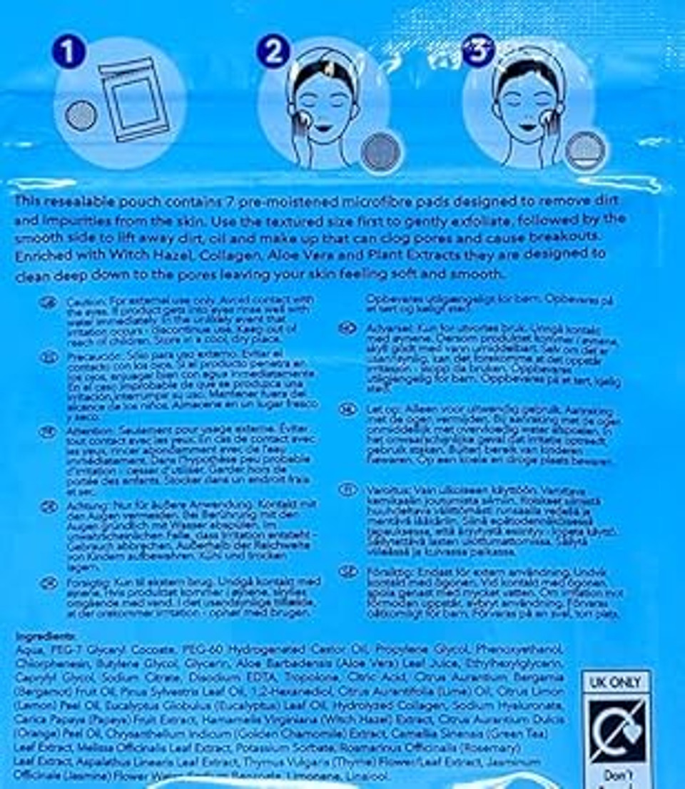Healthpoint Derma V10 Exfoliating Pads, Pack of 7 Pre-moisturised Microfibre Facial Pads, Exfoliate, Cleanse, Hydrate, Tone, Removes Impurities, Enriched with Witch Hazel, Collagen and Aloe Vera