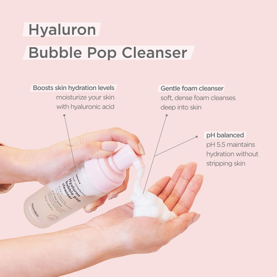 Hanskin Real Complexion Hyaluron Bubble Pop Cleanser, Hydrating Foaming Daily Face Wash, Gentle Moisturizing Softening and Glowing [150ml]