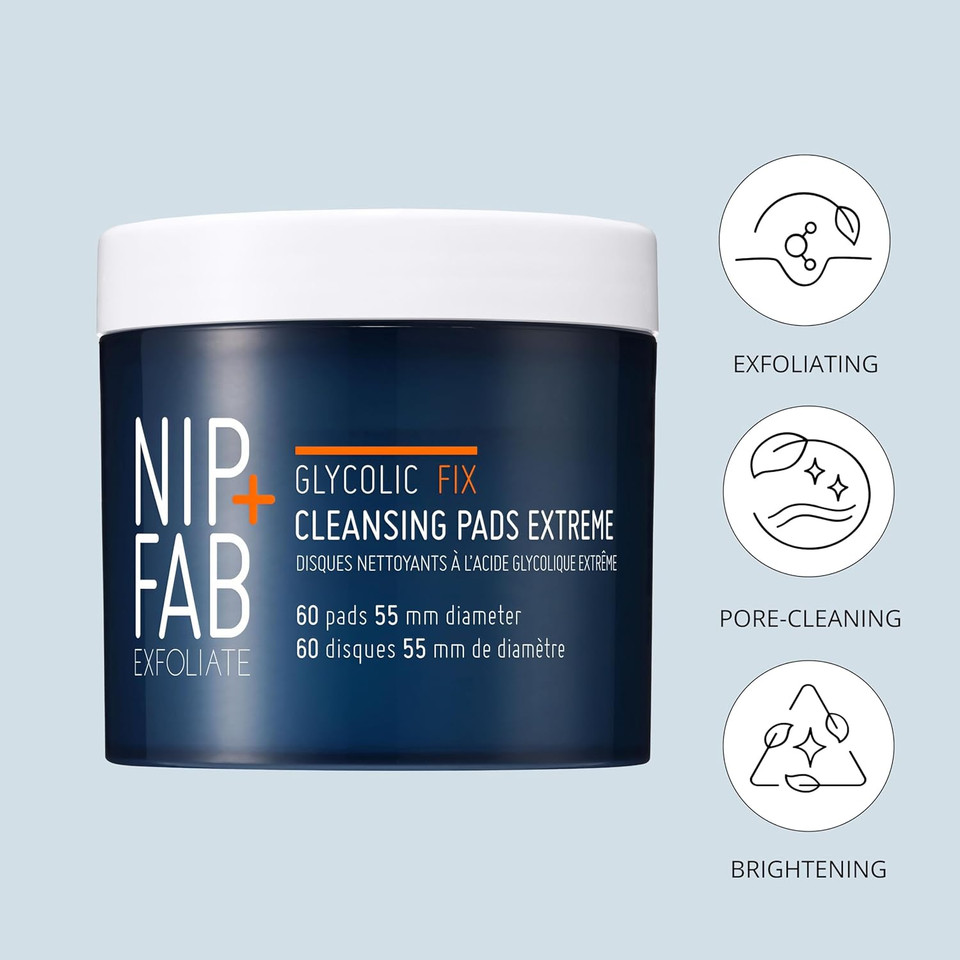 Nip + Fab Glycolic Acid Night Face Pads with Salicylic and Hyaluronic Acid, Exfoliating Resurfacing AHA Facial Pad for Exfoliation Even Skin Tone Blemish Control Pigmentation, 60 Pads, 76 Grams