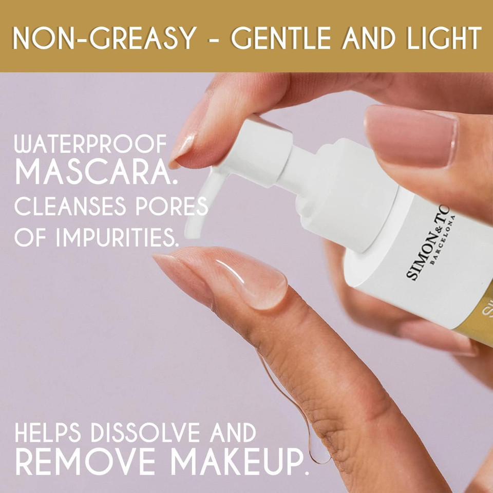 Simon&Tom 100% Natural Make-Up Remover, Full Concentrated Silky Argan Cleansing Oil, Deeply hydrating, For face, lips and eyes, With argan and sweet almond oils, 150 ml