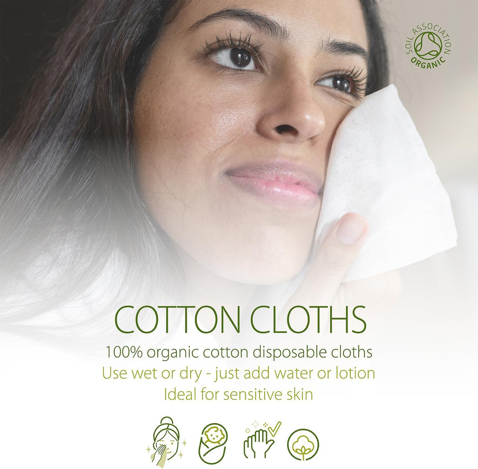 Simply Gentle Organic Dry Wipes/Cotton Cloths Perfect for Sensitive Skin - Pure Cotton Cloths for Newborn Baby - Free from Odours Parabens & Alcohol - Multi-Purpose - Disposable Cloth - 50 (Pack of 3)