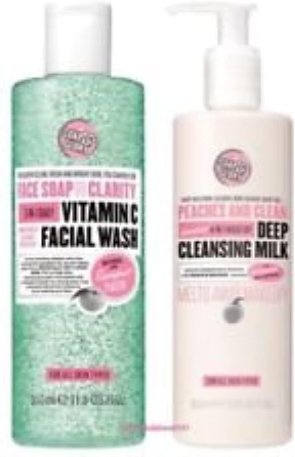 (2 PACK) Soap & Glory Face Soap & Clarity 3-in-1 Daily Detox Vitamin C Facial Wash x 350ml & Soap & Glory Peaches & Clean 4-in-1 Wash-Off Deep Cleansing Milk x 350ml