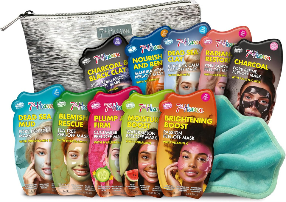 7th Heaven Bumper Box Face Mask Gift Set - Pack of 25 Face Masks - Deeply Moisturising and Skin Rejuvernating & Blemish Repair - Charcoal, Pink Rose Clay & Dead Sea Mud - Suitable For All Skin Types