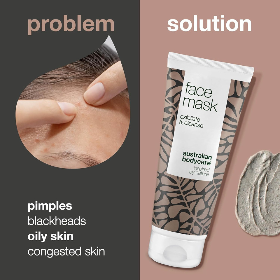 Australian Bodycare Face Mask 100ml - Tea Tree Face Mask | Deep Pore Cleanser | Detox Clay Mask for Women & Mens Skincare | Blackhead & Pores Exfoliating & Antibacterial | Acne Friendly | Vegan