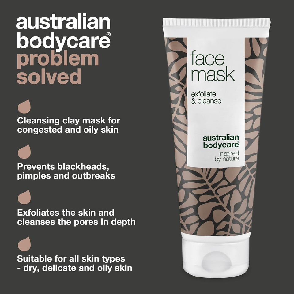 Australian Bodycare Face Mask 100ml - Tea Tree Face Mask | Deep Pore Cleanser | Detox Clay Mask for Women & Mens Skincare | Blackhead & Pores Exfoliating & Antibacterial | Acne Friendly | Vegan