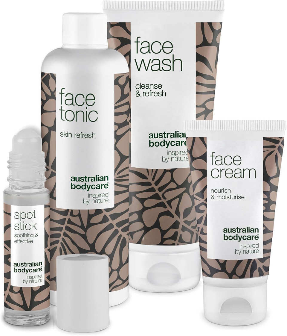 Australian Bodycare 4 Face Products - They are Perfect for Spots, pimples and Oily, Acne Prone Skin. with 100% Pure High Pharmaceutical Grade Australian Tea Tree Oil - Wash, Tonic, Cream & Spot Stick