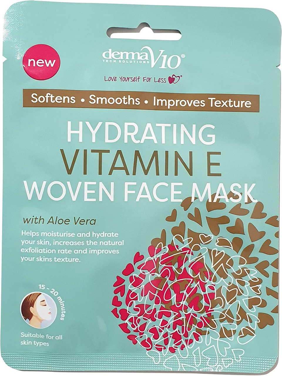 Derma V10 Woven Face Mask with Aloe Vera 6 Pack Bundle (3 x Anti-Ageing Collagen, 3 x Hydrating Vitamin E)
