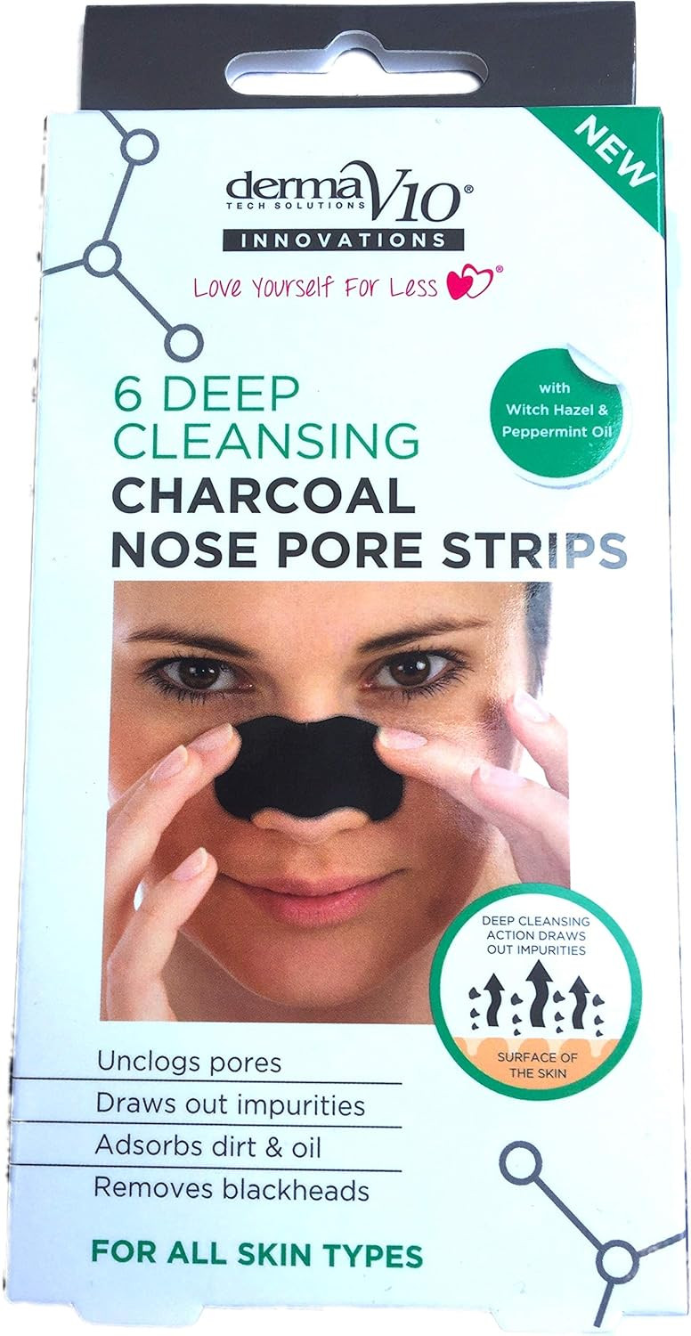 Derma V10 Deep Cleansing Charcoal Nose Pore Strips Blackhead Removal (Twin)