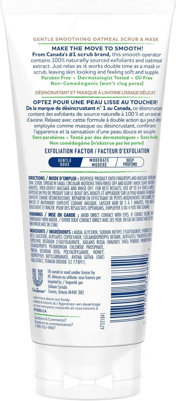 St. Ives Oatmeal Scrub + Mask 100% Natural Exfoliants Hypoallergenic and Paraben Free