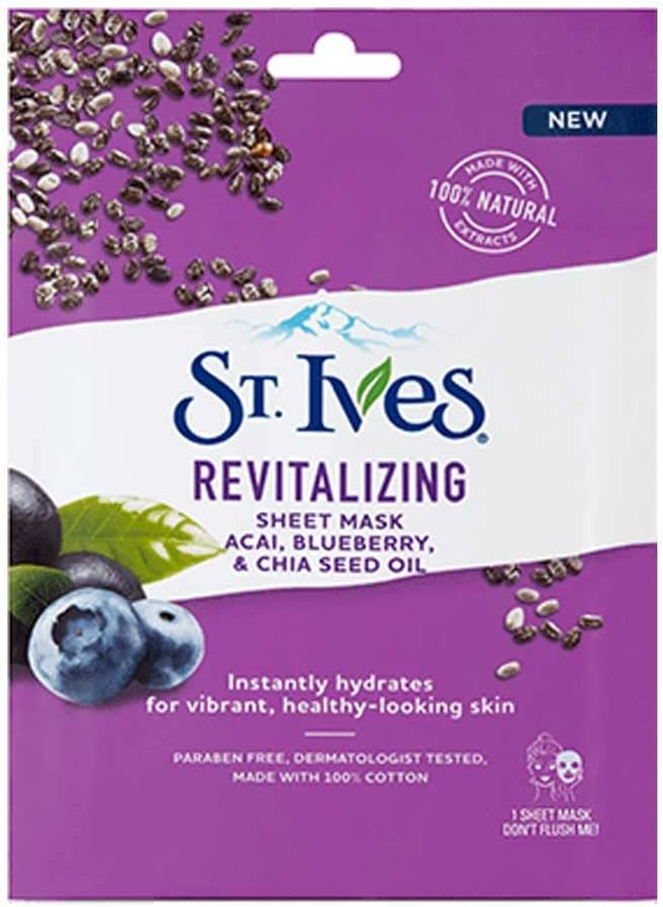 St Ives 23ml Sheet Mask Revitalising Acai, Blueberry and Chia Seed Oil (Pack of 6)