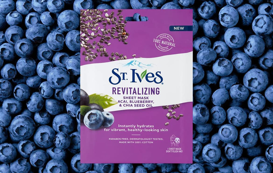 St Ives 23ml Sheet Mask Revitalising Acai, Blueberry and Chia Seed Oil (Pack of 6)
