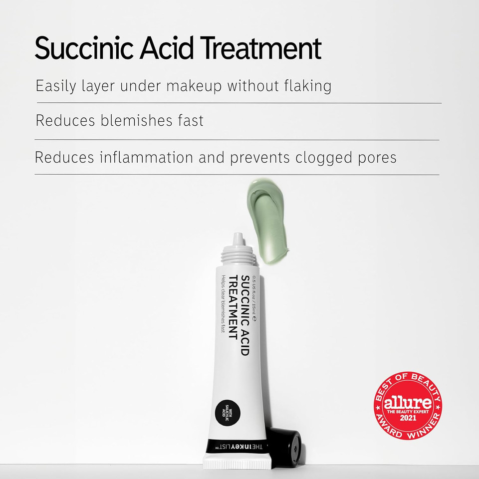 The INKEY List Succinic Acid Treatment 15ml, Clears Blemishes, Reduces Inflammation, Acne Treatment, Vegan Friendly, Suitable For All Skin Types