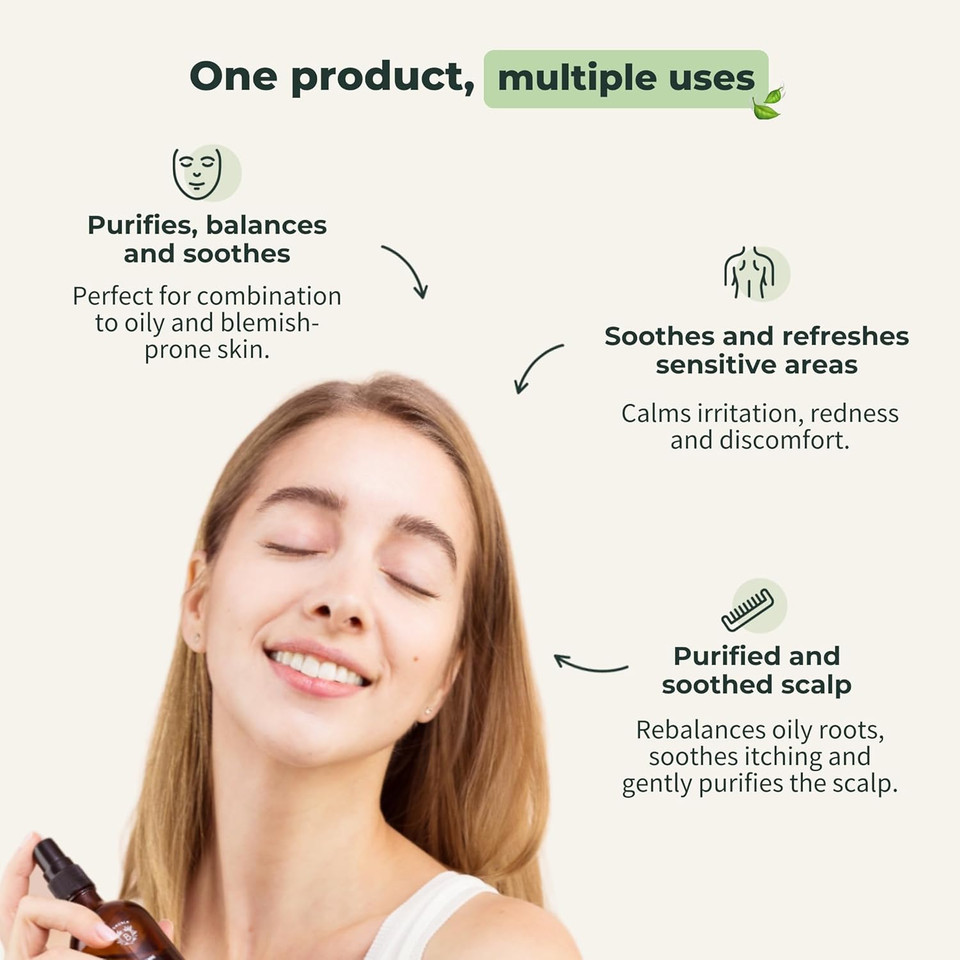 BIONOBLE Organic Lavender Water for Skin - Soothes, Purifies & Balances - 100% of Natural Origin and Vegan Lavender Hydrosol for Acne-Prone Skin, Body & Hair - Glass Bottle with Spray - 100ml