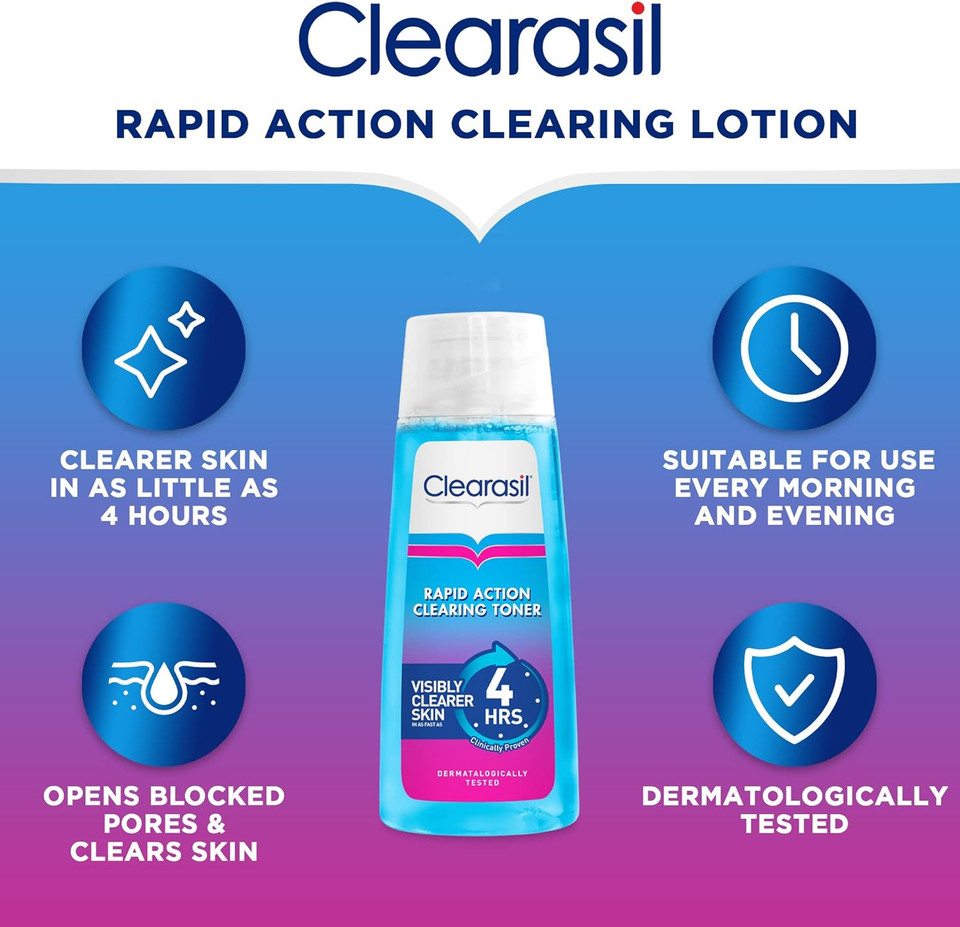 Clearasil Ultra Rapid Action Deep Pore Salicylic Acid Treatment Toner, Unclog Pores for A Visibly Clearer Skin, Remove Dirt & Spots, Pack of 3 x 200ml
