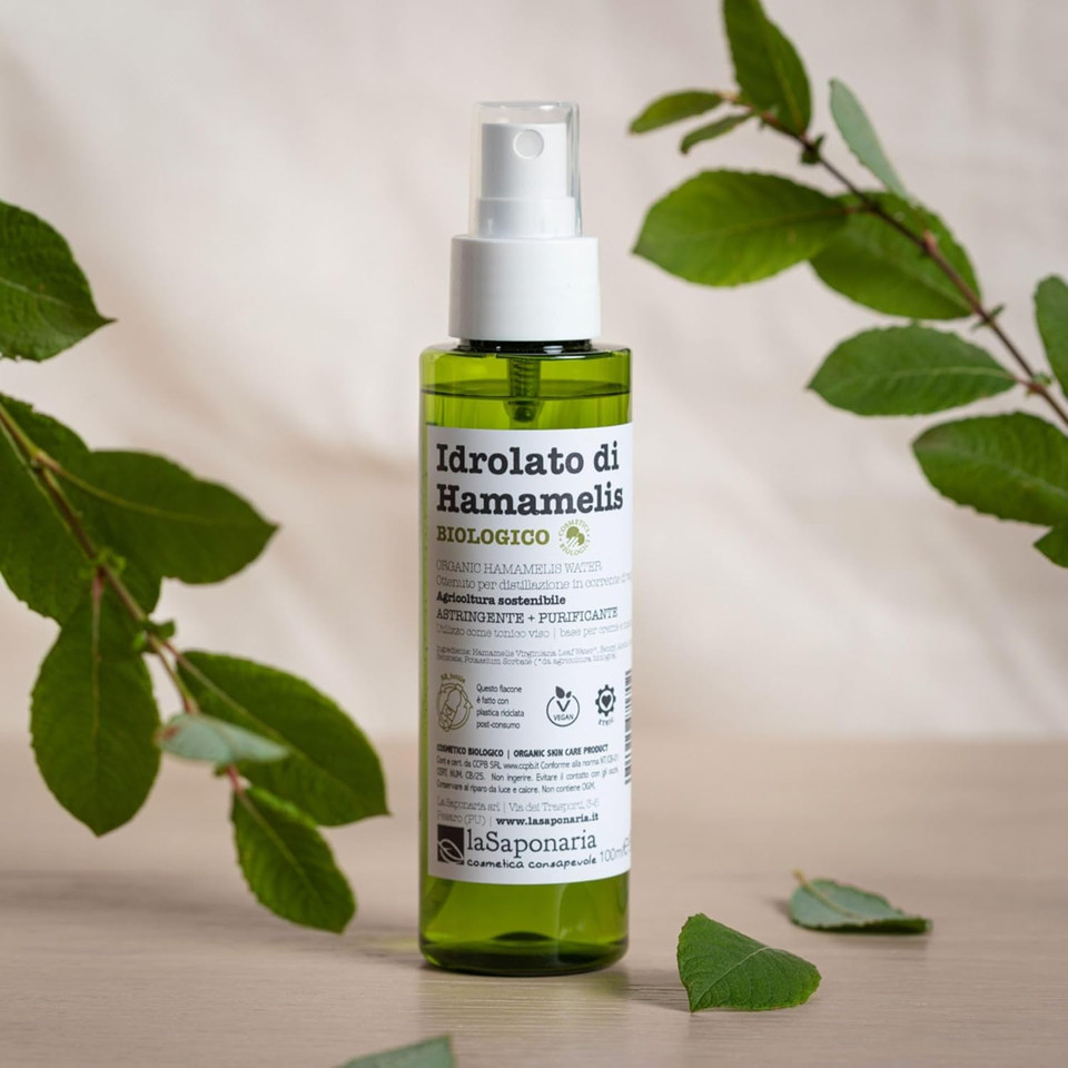 La Saponaria | Organic Hamamelis Hydrolate, Astringent, Decongestant Floral Water, Ideal for Impure and Oily Skin, 100 ml