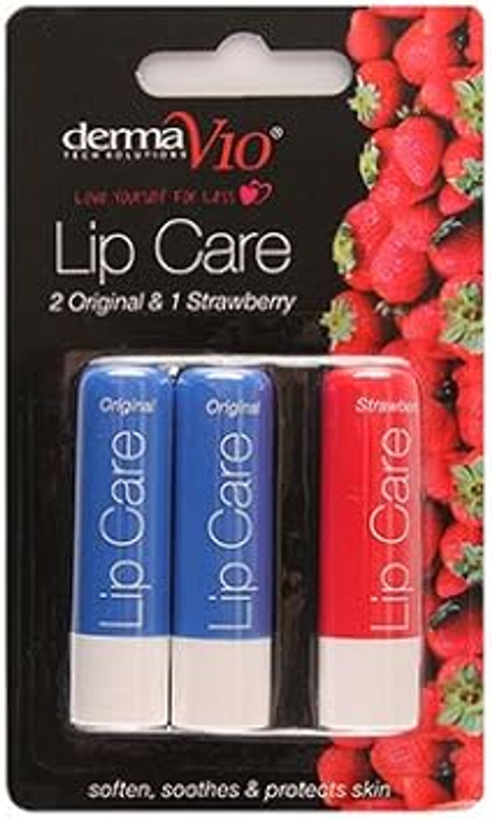 DermaV10 Lip Care Sticks 2 Original and 1 Strawberry