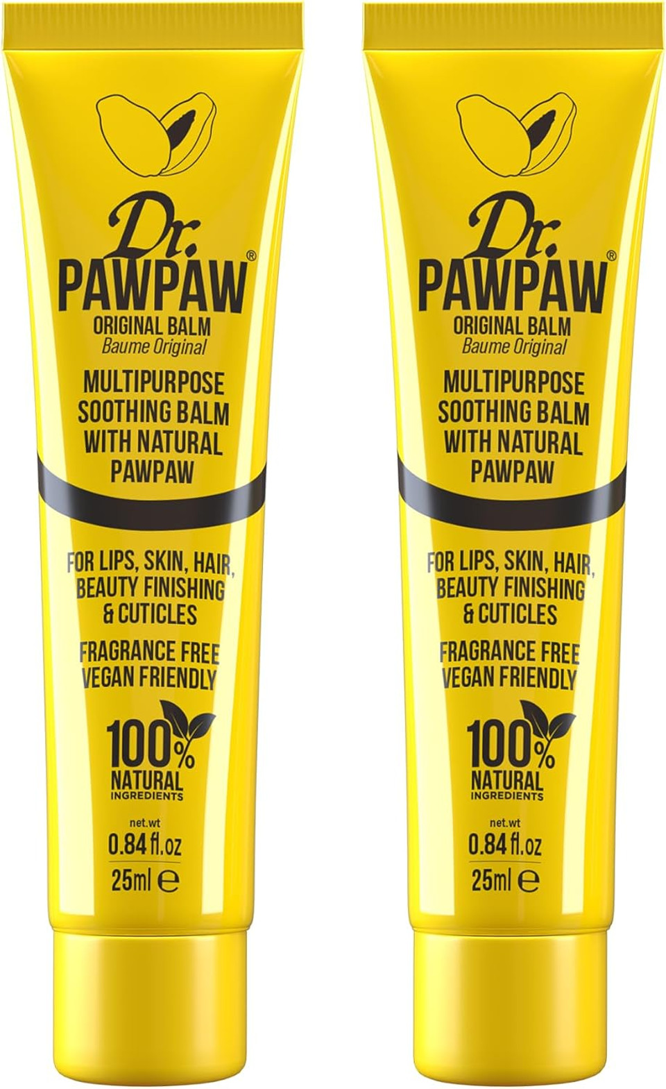 Dr.PAWPAW Overnight Lip Mask - Multi-Purpose Balm, Natural Pawpaw & Peptides Smooth Skin, Cracked Lips, Vegan, Ethical Beauty & Fregrance Free (2 x 25 ml)