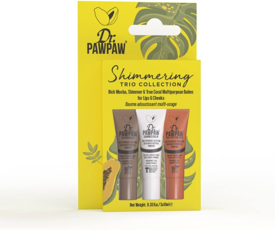 Dr.PAWPAW Mini Luxe Trio Gift Set: Orignal,Tinted Peach & Overnight Lip Mask,Multi-Purpose Natural No Fragrance Balm for Hydrating Lips, Skin, Hair, Cuticles, Nails & Beauty Finishing (3 x 10 ml)