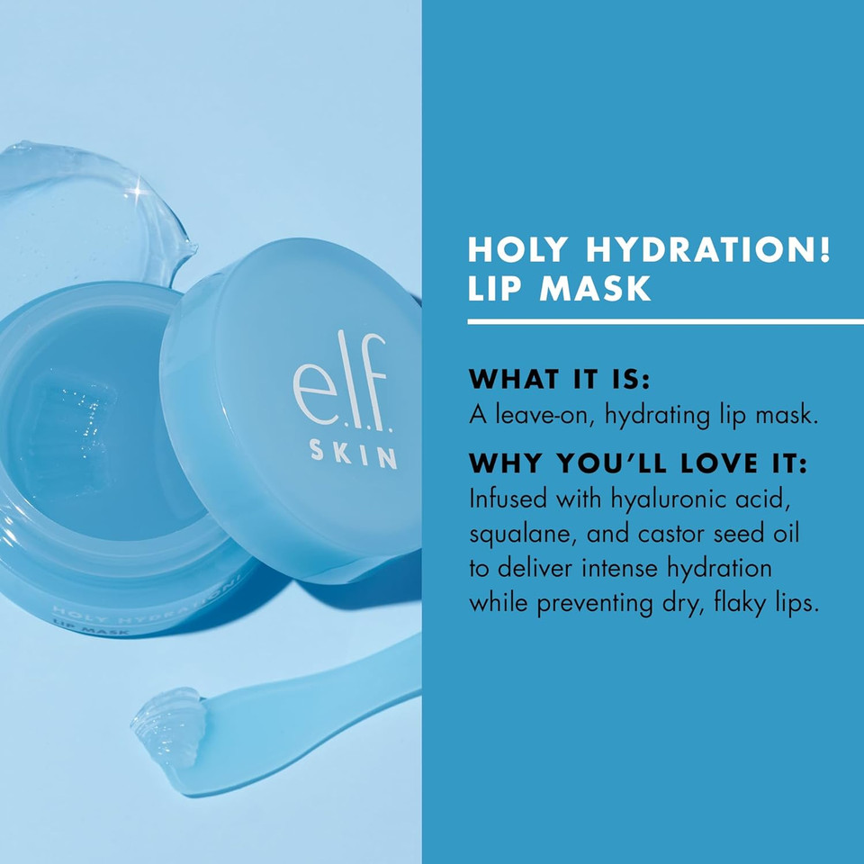 e.l.f. Skin Holy Hydration! Lip Mask, Hydrating Leave-on Mask For Soft & Smooth Lips, Enriched With Hyaluronic Acid, Powder Blue