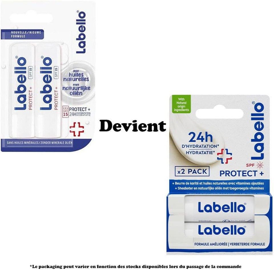 Labello Duo Protect + FPS15 Lip Balm, Repairing, Sun Protection, 2 x 4.8g