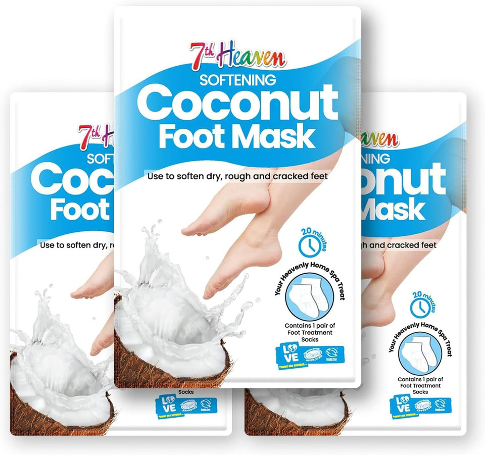 7th Heaven Foot Mask Multipack of 3 Moisturising Foot Treatment Socks  Softening & Nourishing Mask for Dry & Cracked Feet  Infused with Coconut & Shea Butter  At Home Spa Skincare
