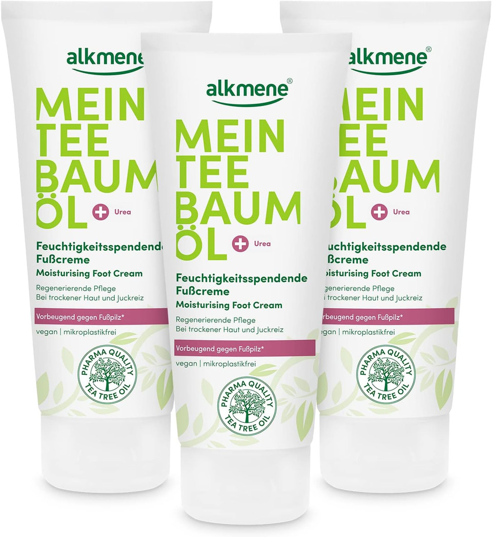 alkmene foot cream with Australian tea tree oil - intensive care for dry and chapped skin - vegan foot care without silicones, parabens & mineral oil - foot cream in a pack of 3 (3x 100 ml) alkmene foot cream with Australian tea tree oil - intensive care for dry and chapped skin - vegan foot care without silicones, parabens & mineral oil - foot cream in a pack of 3 (3x 100 ml)