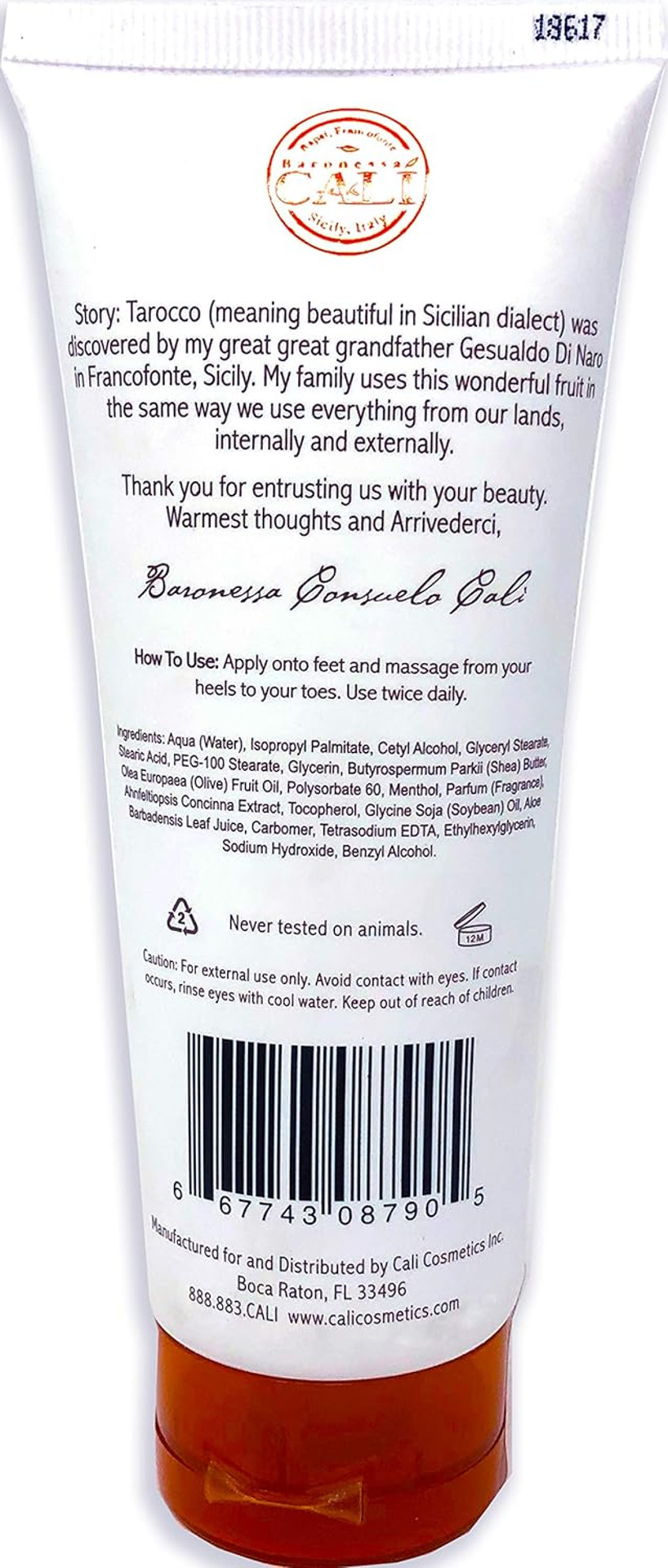 Baronessa Cali Tarocco Sicilian Blood Orange Foot Cream - Refreshing and Moisturizing - 4 Ounce