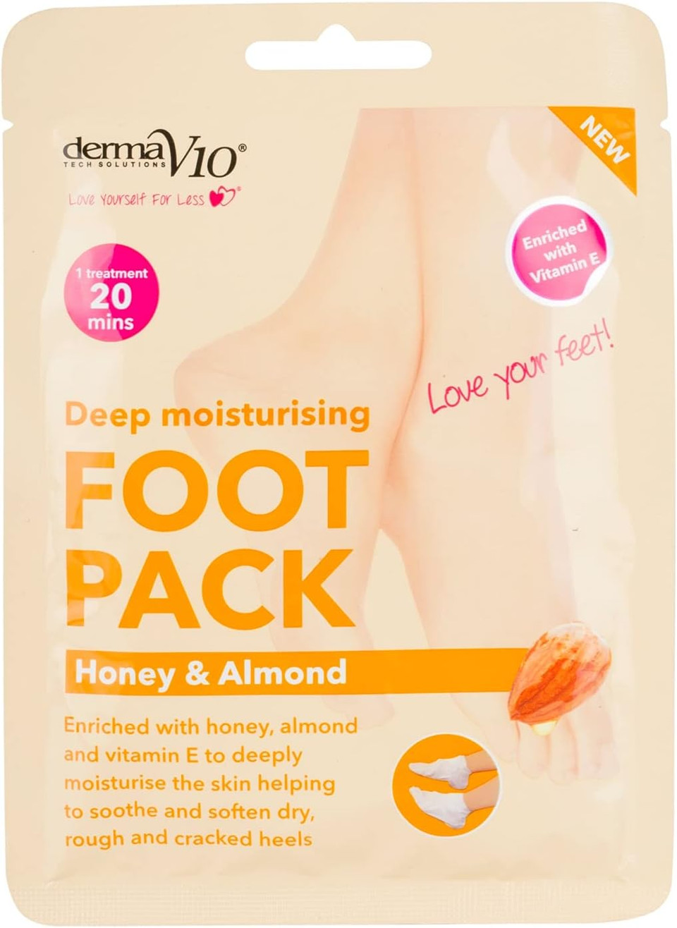 Derma V10 Deep Moisturising Foot Pack Honey & Almond (2)