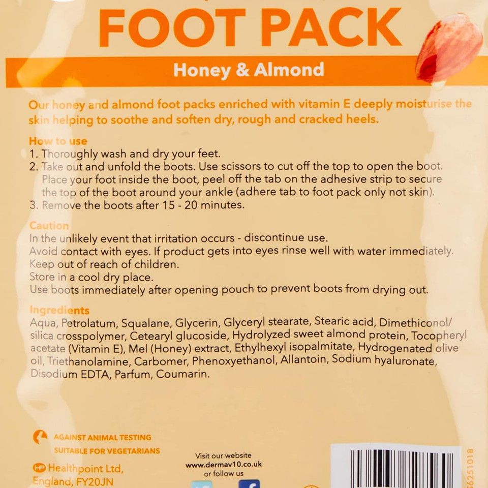 Derma V10 Deep Moisturising Foot Pack Honey & Almond (2)
