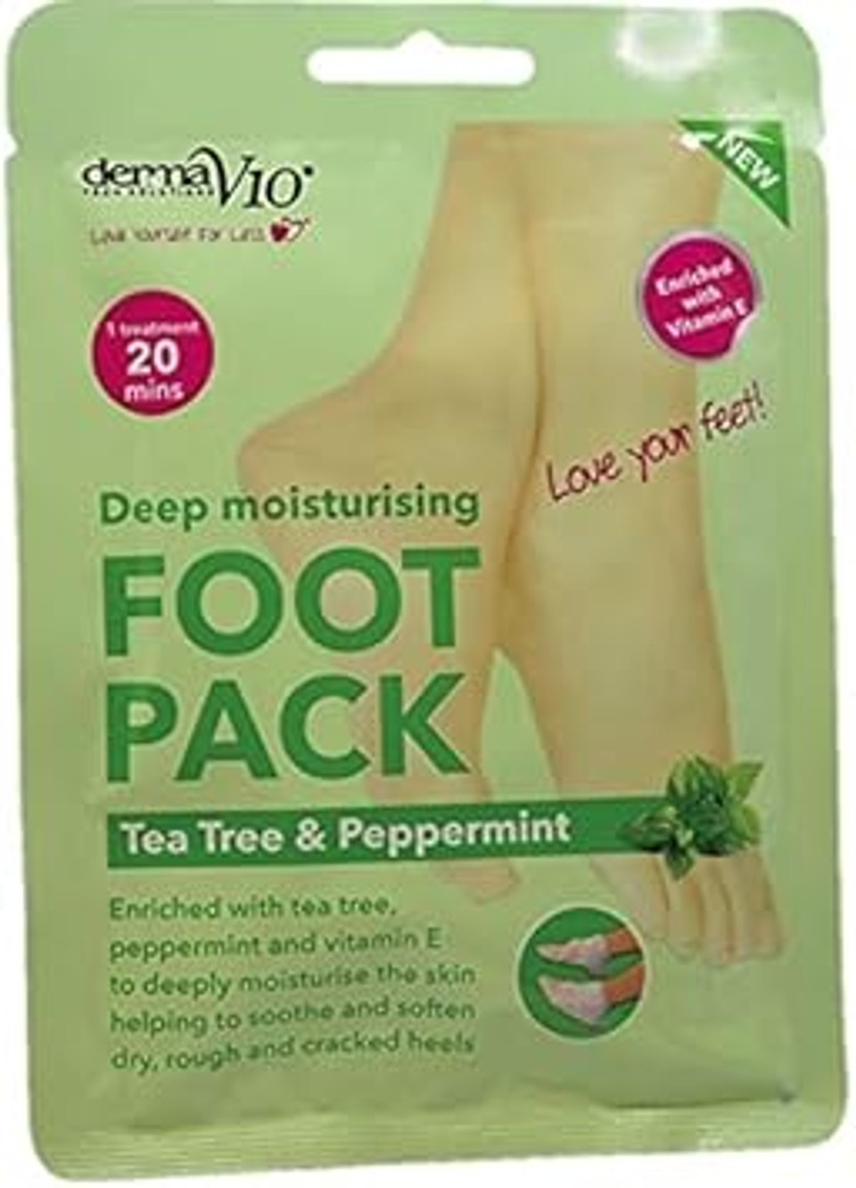 Derma V10 Foot Pack Mask (4 Pack) Deep Moisturising Tea Tree and Peppermint Oil, Honey and Almond Oil Moroccan Argan Oil & Hemp Seed Oil (Tea Tree and Peppermint Oil) Derma V10 Foot Pack Mask (4 Pack) Deep Moisturising Tea Tree and Peppermint Oil, Honey and Almond Oil Moroccan Argan Oil & Hemp Seed Oil (Tea Tree and Peppermint Oil)