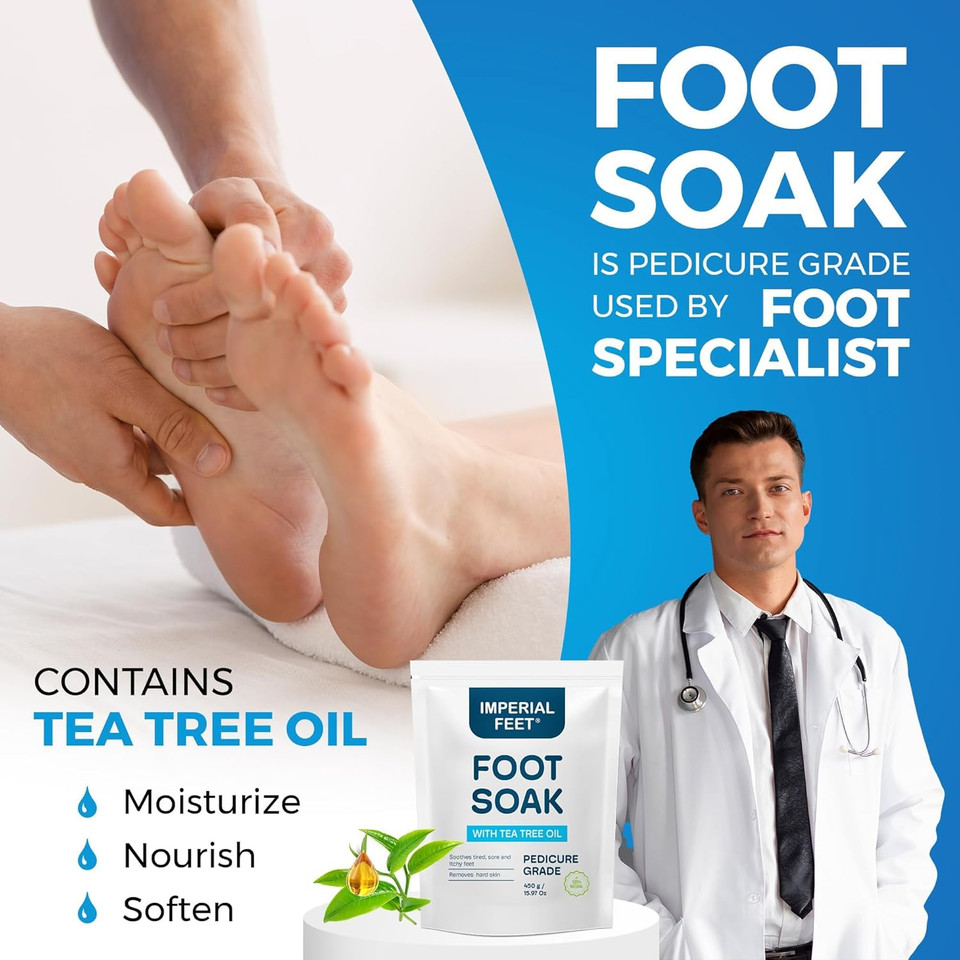 Pedicure Quality Foot Soak with Tea Tree Oil & Epsom Salt | Helps Treat Nail Fungus Athletes Foot | Anti Fungal Nail Treatment | Foot Moisturiser & Deodorizer Feet Soak | Exfoliating Foot Soak Pedicure Quality Foot Soak with Tea Tree Oil & Epsom Salt | Helps Treat Nail Fungus Athletes Foot | Anti Fungal Nail Treatment | Foot Moisturiser & Deodorizer Feet Soak | Exfoliating Foot Soak