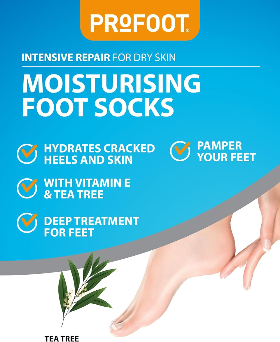 Profoot Moisturising Foot Socks - Deep Treatment for Feet - Ideal for Dry Skin - Soothes, Softens & Deeply Hydrates Cracked Heels & Skin - Intensive Repair for Dry Skin - Vitamin E & Tea Tree - 2 Pack