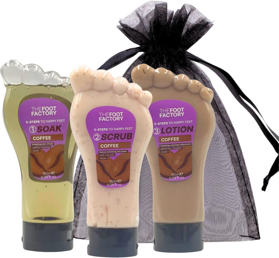 Foot Soak, Scrub & Lotion Set  Foot Care Gift Set for Dry, Tired Feet | Spa Set for Feet Soak and Scrub | Exfoliating Foot Wash and Pedicure Treatment (One Size, Coffee)