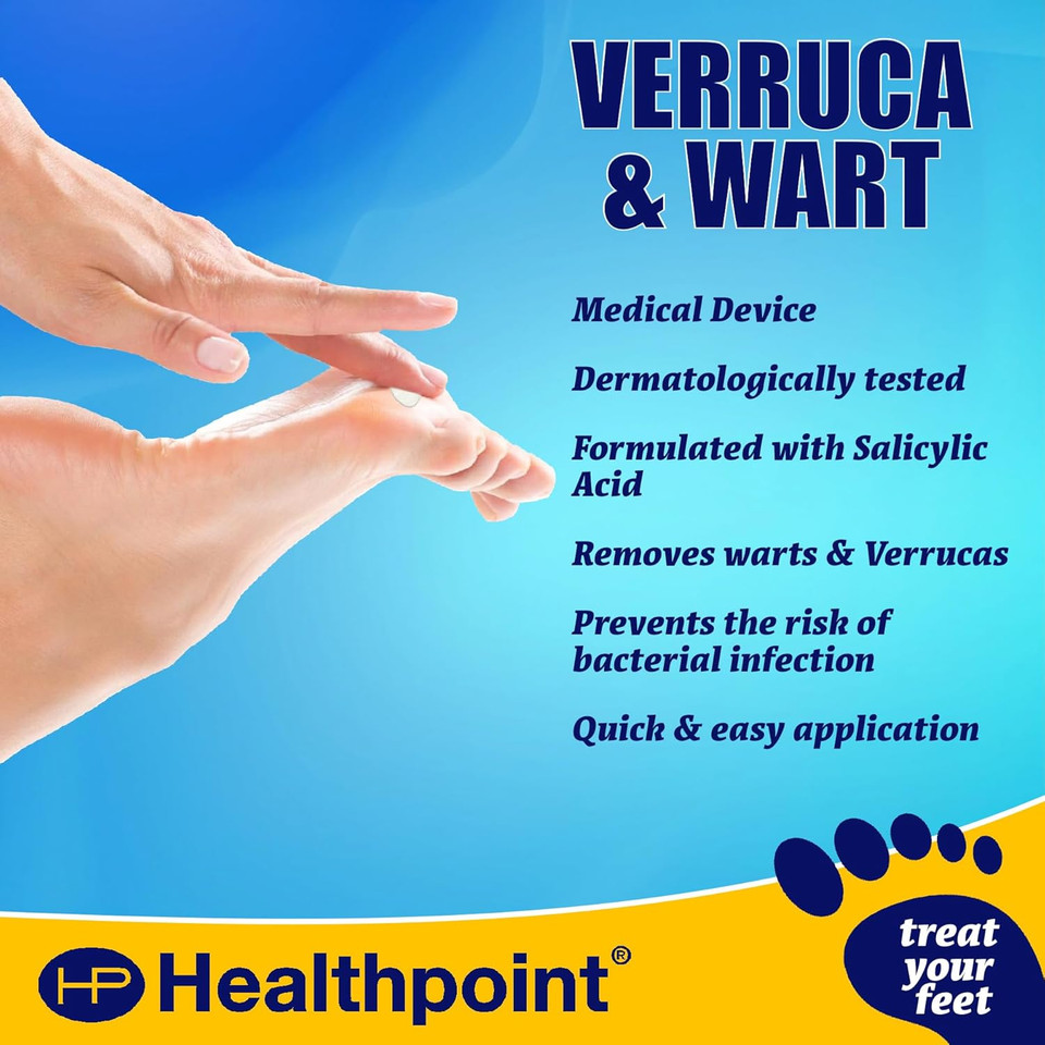 Healthpoint Verruca and Wart Removal Patches, 10 Patches in 2 Sizes, Dermatologically Tested, Prevents Risk of Bacterial Infection, for Hands and Feet, Prevents The Spread of Warts