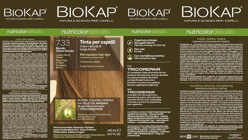 BioKap Nutricolor Delicato Hair Dye 7.33 Golden Wheat Blonde 140 ml