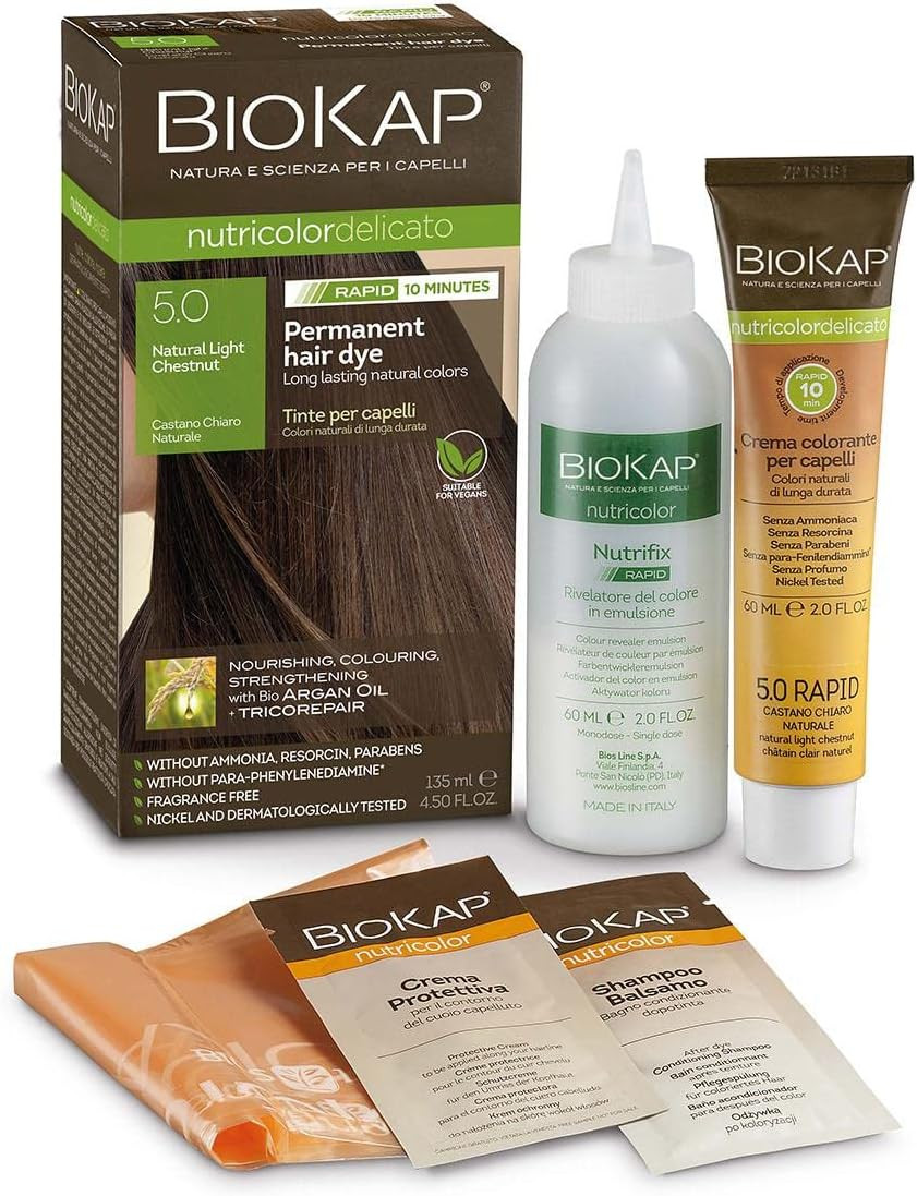BioKap Natural Light Chestnut 5.0 Rapid Hair Dye 135 ml - works in just 10 mins, permanent, vegan & natural nourishing formula suitable for sensitive skin